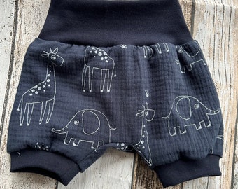 pantaloni corti in mussola giraffa ed elefante