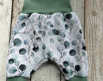 Pantalone décolleté baby in mussola eucalipto