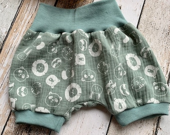 short bloomers baby animal heads muslin 56-92
