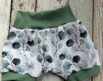 pantalon court à pompon bébé mousseline eucalyptus