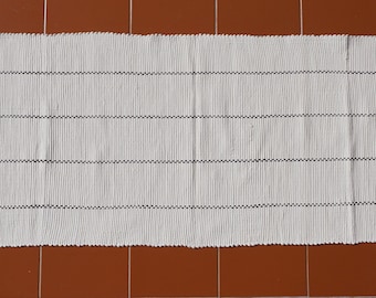 Handwoven Portuguese Rag Rug: Cream & Black Stripe Cotton Runner (1.5m X 0.5m)