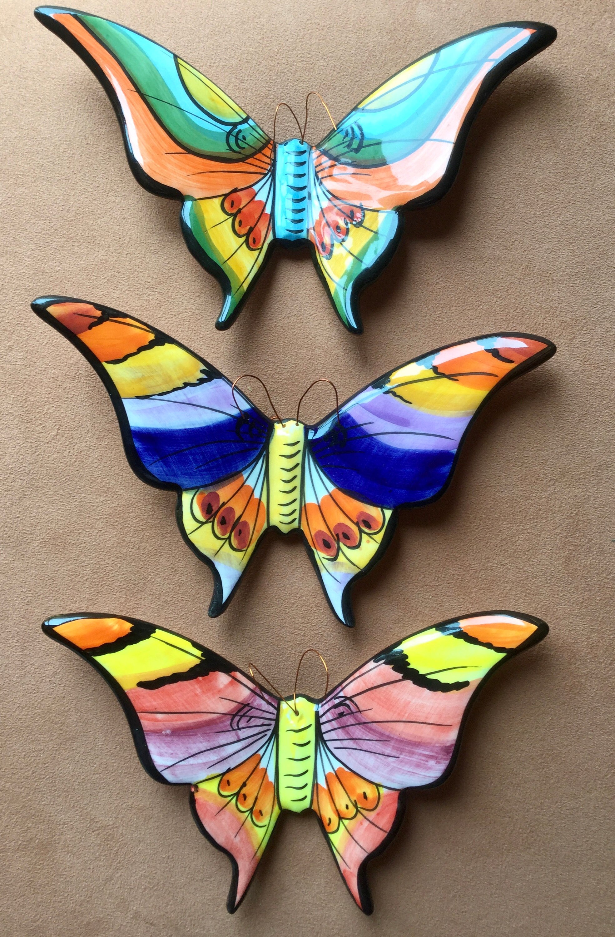 Glazed and hand painted ceramic butterfly wall decoration for Etsy