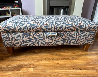 Hand Made storage footstool in  William Morris Bough Azure/crimson/sage tapestry fabric