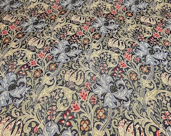 Upholstered storage footstool in  William Morris golden lily tapestry fabric