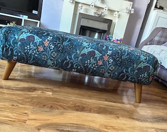 Hand made footstool in William morris velvet golden lily