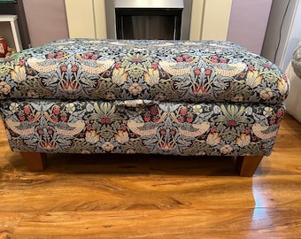 Hand Made storage footstool in  William Morris strawberry thief tapestry fabric