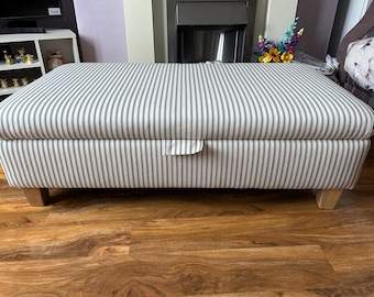 Hand Made storage footstool in  ticking stripe fabric