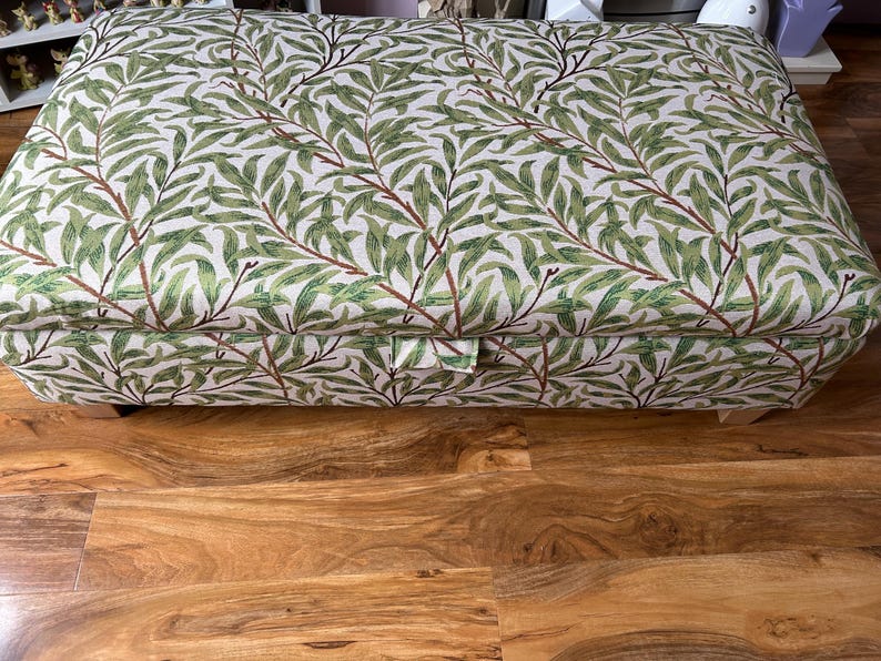 Storage Footstool Patterned Hand Made Storage Footstool in William Morris Bough Azure/crimson/sage ...