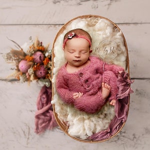 Super fuzzy newborn romper and sleepy hat set photography newborn knitted baby grow and sleepy hat