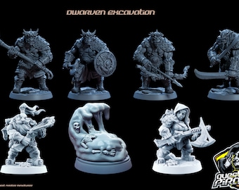 Resin Miniatures Set: Orcs, Dwarves, Ochre Jelly (22-32mm Unpainted)