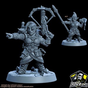 Gnome Miniature for DND - Female Sniper Fighter, 3D Printed, Tabletop RPG Figure