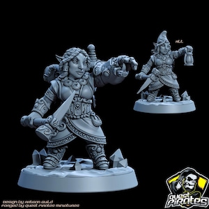 Female Gnome Fighter Miniature - 24mm Unpainted, 3D Printed for Tabletop RPG