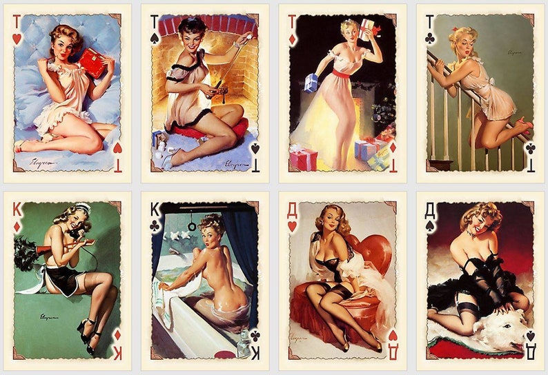 Erotic playing cards. Poker cards. Bridge cards. Pin Up girls art 