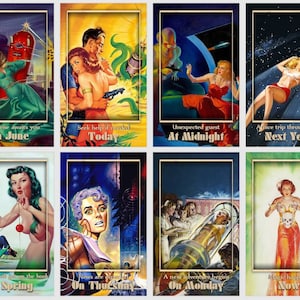 Sci-Fi Timing oracle. Space Age oracle deck. Vintage pulp cover art