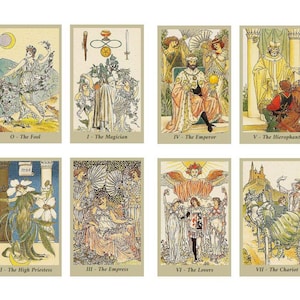 Mazzo di tarocchi vittoriani romantici. Illustrazioni di tarocchi d'epoca.