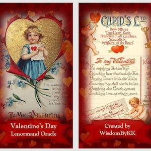 Valentine's Day Lenormand oracle deck. Vintage  illustrations