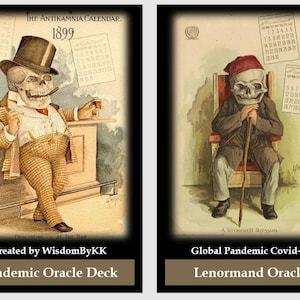Pandemic oracle deck. Covid Lenormand deck. Vintage skull art