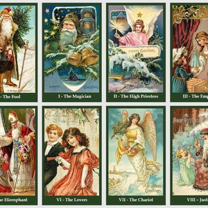 Christmas tarot deck. Vintage Santa Claus illustrations