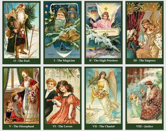 Christmas tarot deck. Vintage Santa Claus illustrations