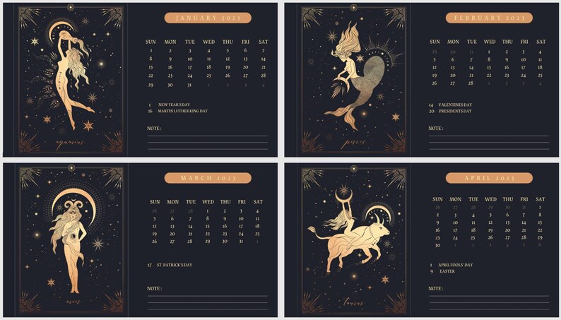 Sternzeichen Kalender 2023. Monatskalender mit Ständer - Etsy Österreich