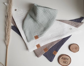 Tela de muselina - bebé - pañuelo triangular para bebé - con nombre - tamaño ajustable con botón - verde claro blanco beige azul humo