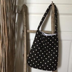 French vintage wool and linen bag / polka dots tote bag
