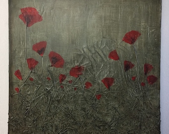 Pintura abstracta original de amapolas