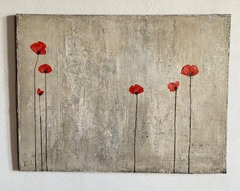 Original abstracto texturizado Pintura de amapolas