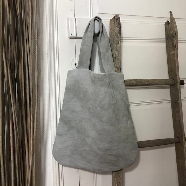 Français sac en lin vintage / sac à bandoulière en lin antique / lin teint naturellement