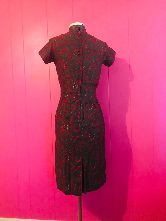 Vintage 60s Christmas Paisley Wiggle Dress - image 3