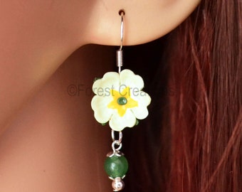 Primrose Earrings, Handmade Polymer Clay Jewellery Spring Flowers