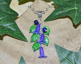 Bluebell Necklace with Lapis Lazuli, Hand Sculpted and Hand Painted