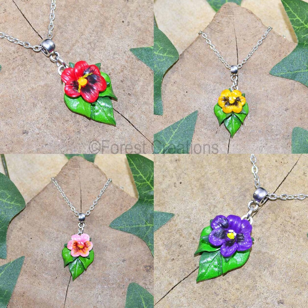 Pansy Necklace Pansy Pendant in Choice of 20 Colours Etsy