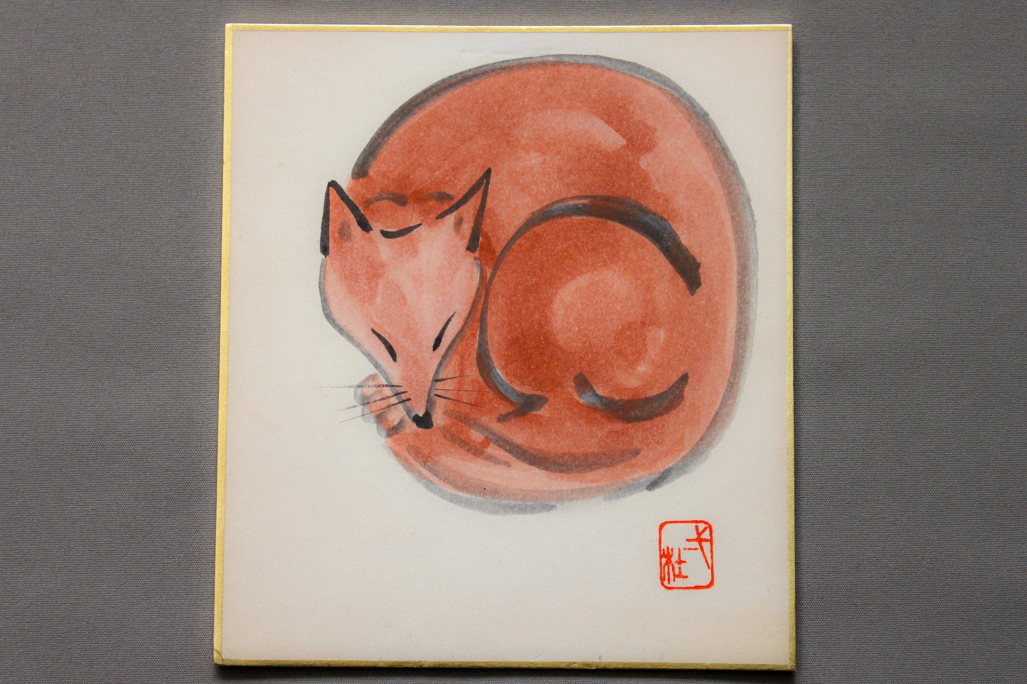 OR001 Japanese Vintage Art: Curled up Fox【marugitsune】itto OKADA