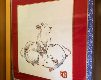 OR018 Japanese Vintage Art: White Rats ITTO OKADA Collection