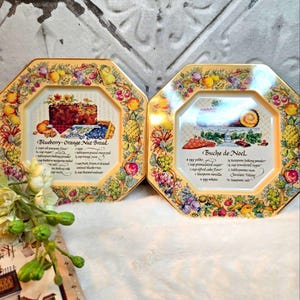 Avon Recipe Vintage 1982 Tin Plates Buche de Noel & Blue Berry Orange Nut Bread