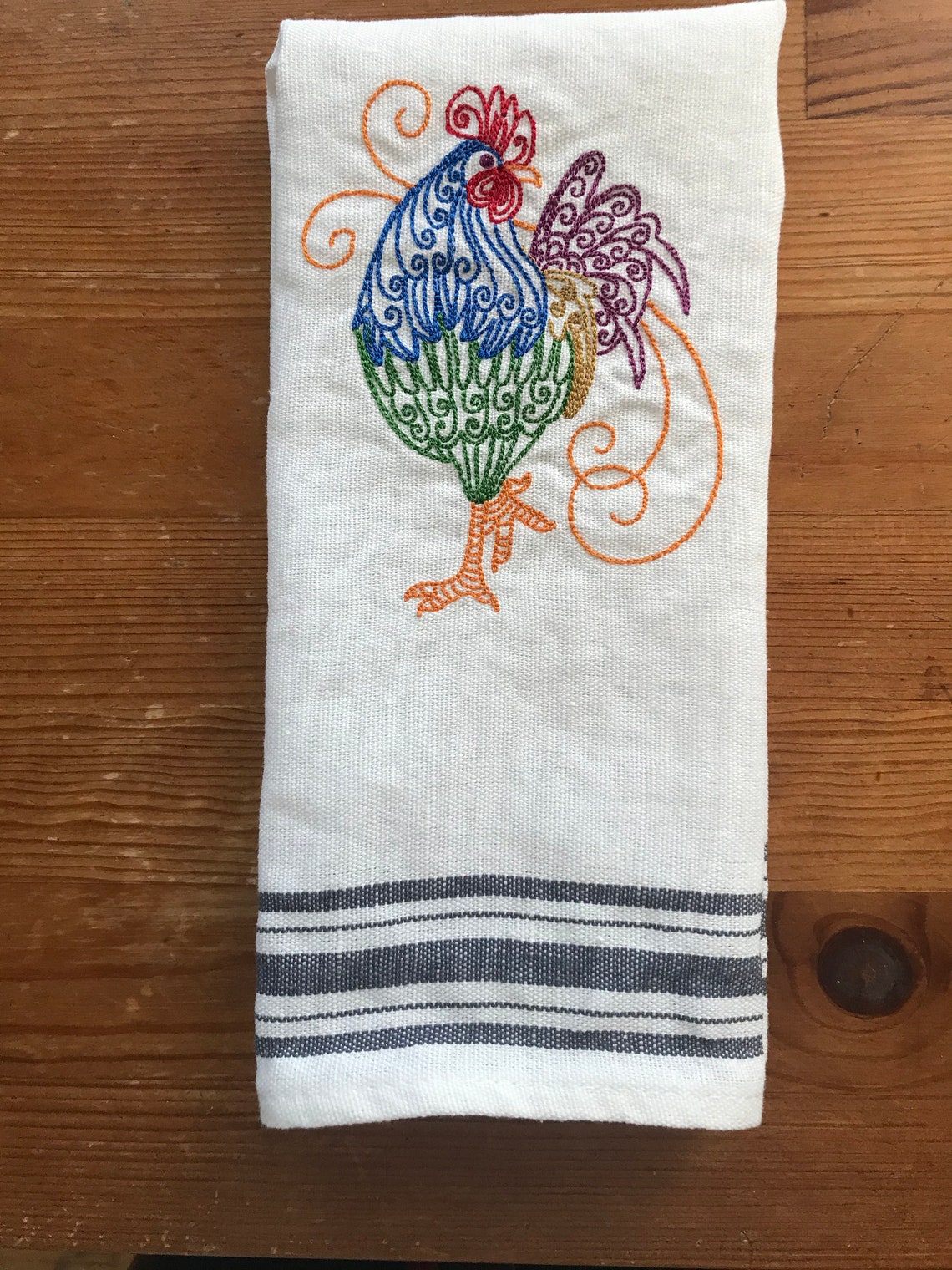 Chicken Embroidery Linen Tea Towel Chicken Art Kitchen Etsy
