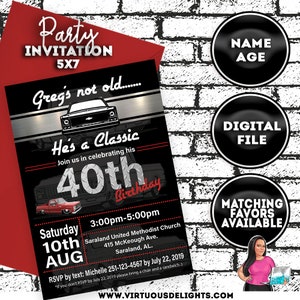 Birthday Invitation with car for Dad, Invitation For Men, Car Invitation, 40th Birthday, Birthday Invite for Men, Men Birthday Invitation