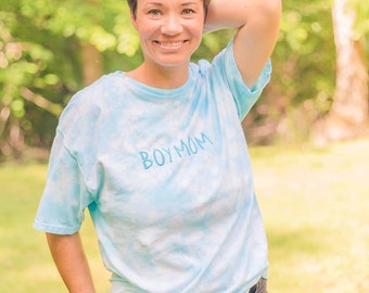 Boy Mom embroidery Adult Tie dye Shirt