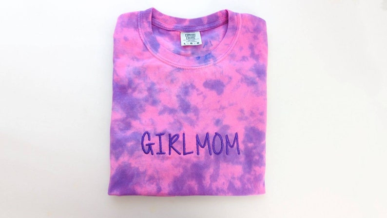 Girl Mom embroidery Adult Tie dye Shirt image 2