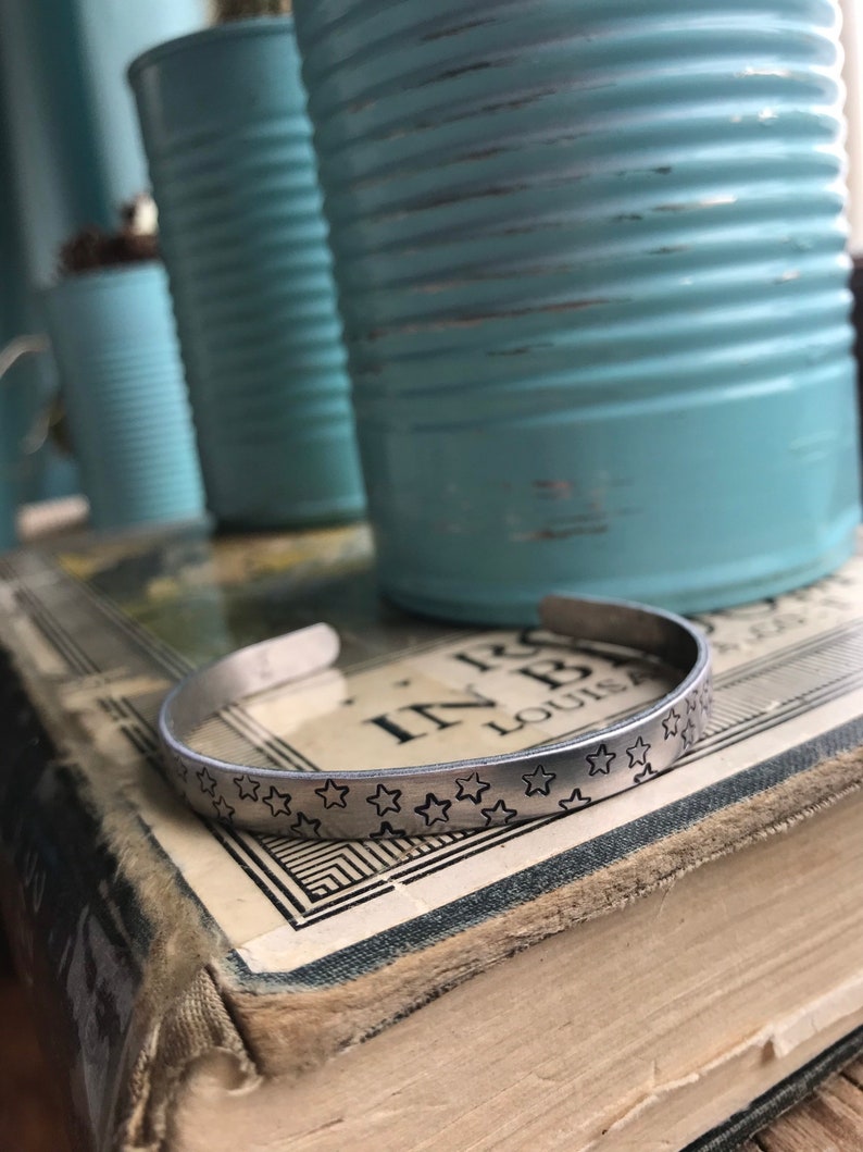 Star metal stamped cuff bracelet; metal stamped bracelet; cuff bracelet; star bracelet; stamped jewelry; star jewelry; western; star; boho