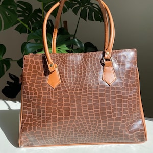 Vintage 90er Handtasche aus Kunstleder in Krokodiloptik