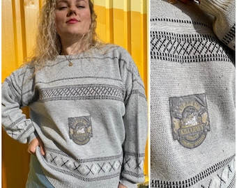 UK18 Vintage Plus Size Old School Jumper Ireland 80s