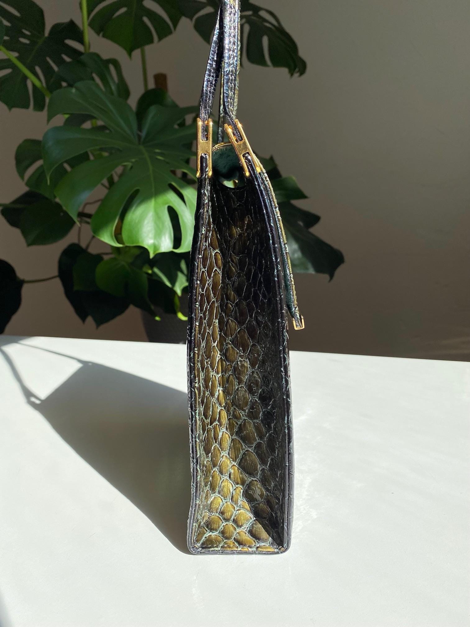 Sac à Main Bandoulière Vintage Années 80 En Véritable Crocodile - Noir, Petite écaille - Occasion