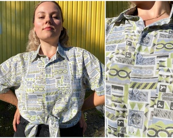 UK20 Vintage Plus Size Shirt XXL | 90s unisex button up shirt crazy pattern print | Retro unisex plus size summer spring blouse sustainable