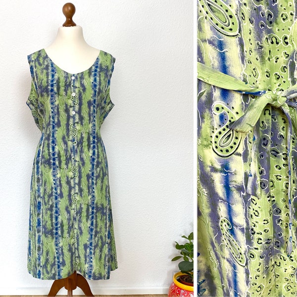 UK14 Vintage Dress M L | 90s Paisley Print Dress | Sleeveless Summer Dress | Made in France | Sustainable Clothing | Slow Fashion