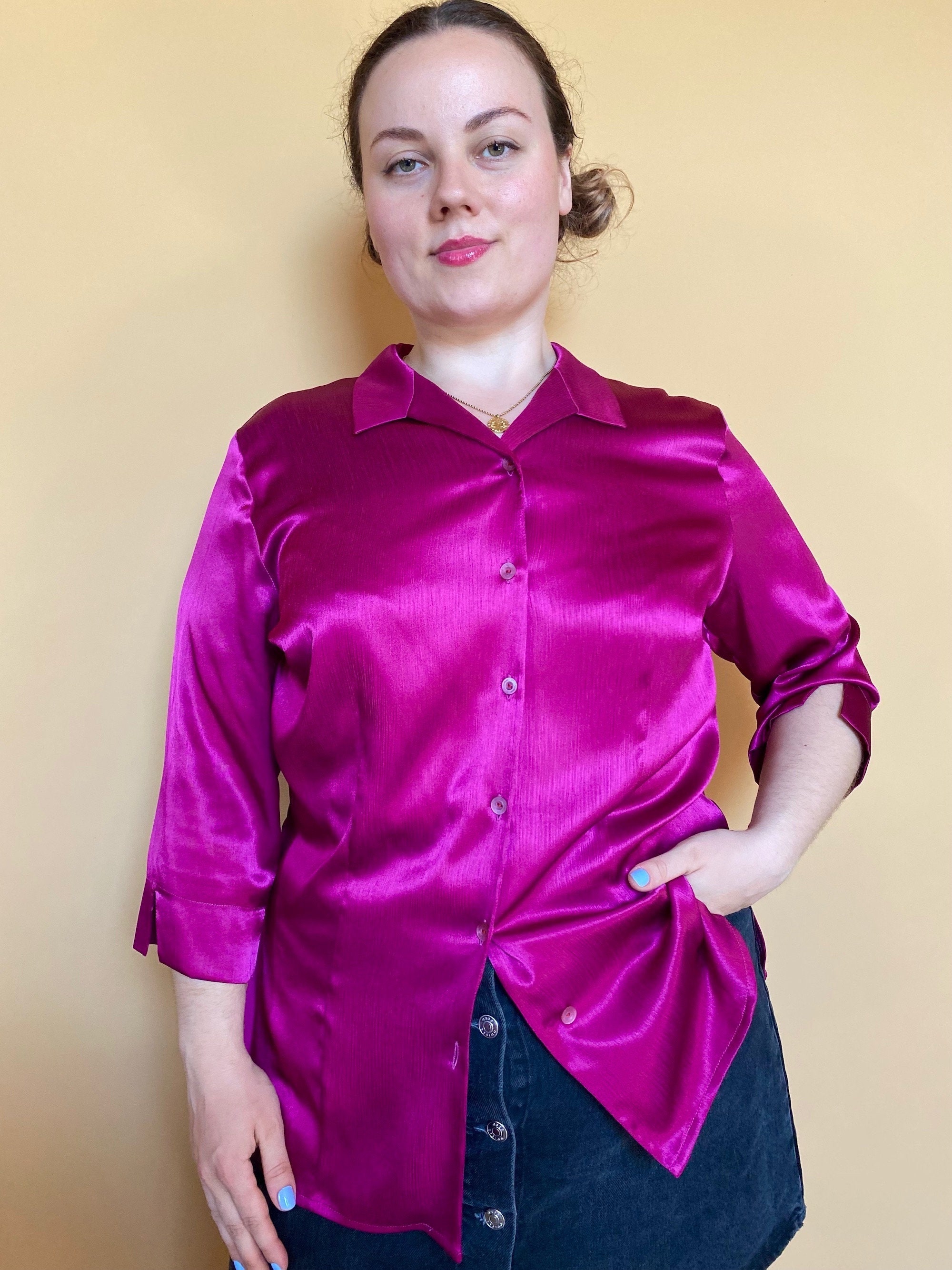 UK16 Vintage Plus Size Satin Blouse 90s - Etsy