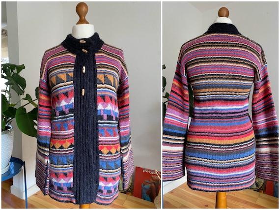 UK8/10 Vintage handmade knit jacket S | 70s colou… - image 1
