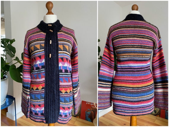 UK8/10 Vintage handmade knit jacket S | 70s colou… - image 1