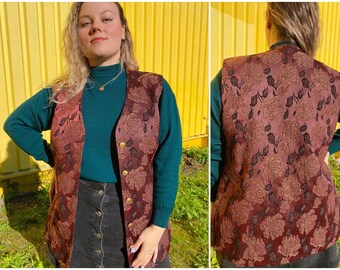 UK16 Vintage Plus Size Embroidered Vest 80s